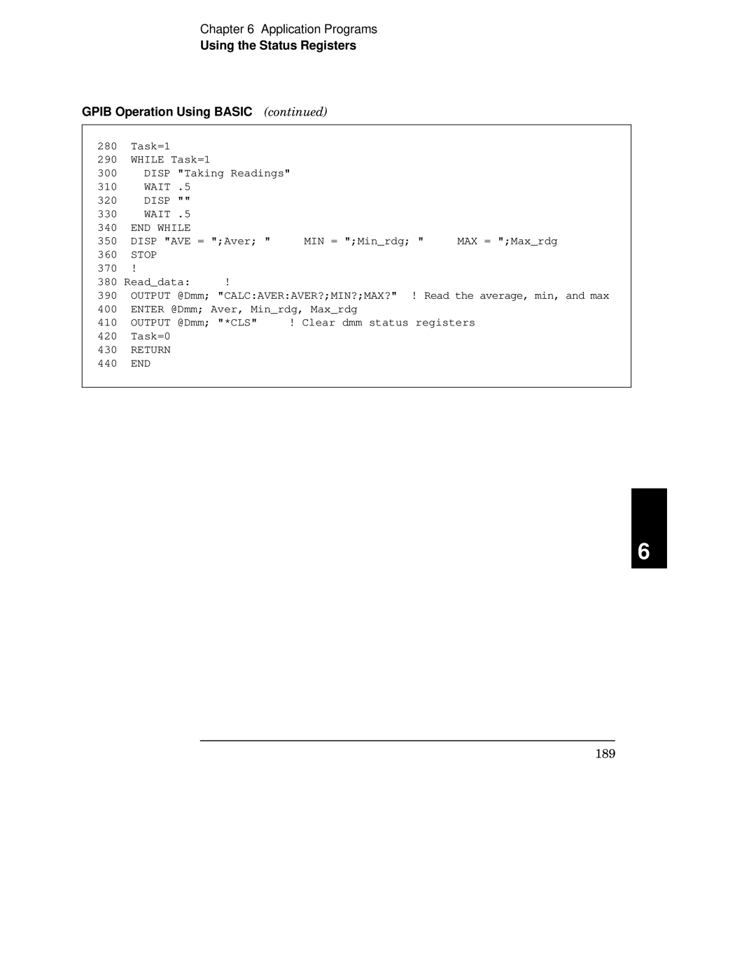 Agilent Technologies 34401A manual Using the Status Registers Gpib Operation Using Basic, END While 