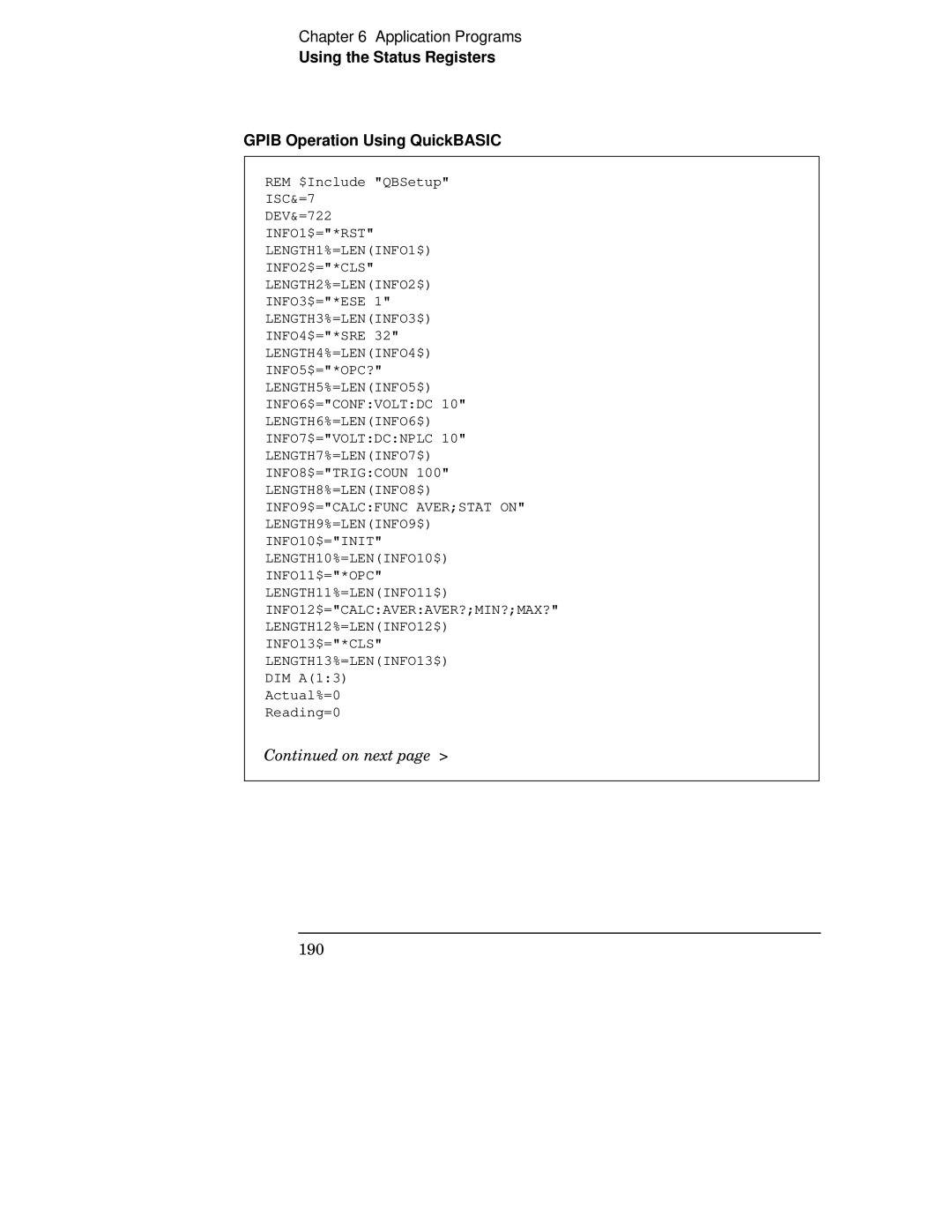 Agilent Technologies 34401A manual Using the Status Registers Gpib Operation Using QuickBASIC 