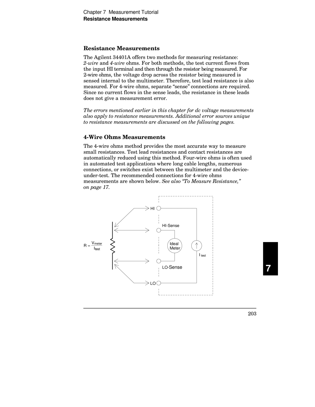 Agilent Technologies 34401A manual Resistance Measurements, Wire Ohms Measurements 