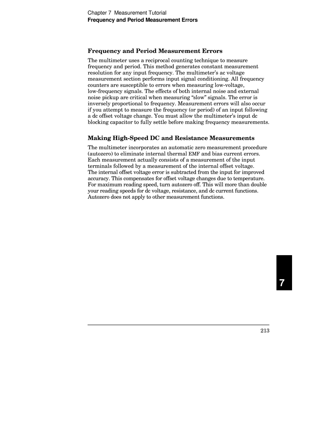 Agilent Technologies 34401A Frequency and Period Measurement Errors, Making High-Speed DC and Resistance Measurements 