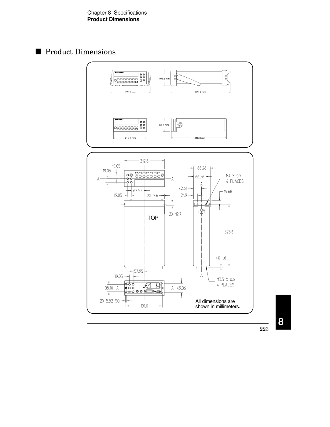 Agilent Technologies 34401A manual Product Dimensions 