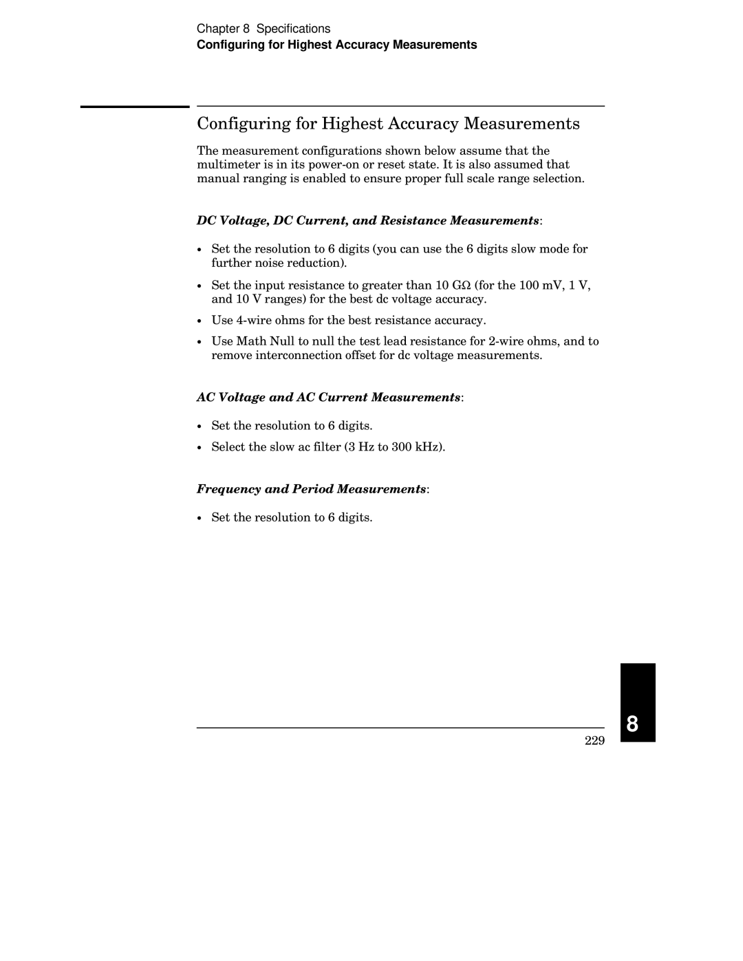 Agilent Technologies 34401A manual Configuring for Highest Accuracy Measurements 