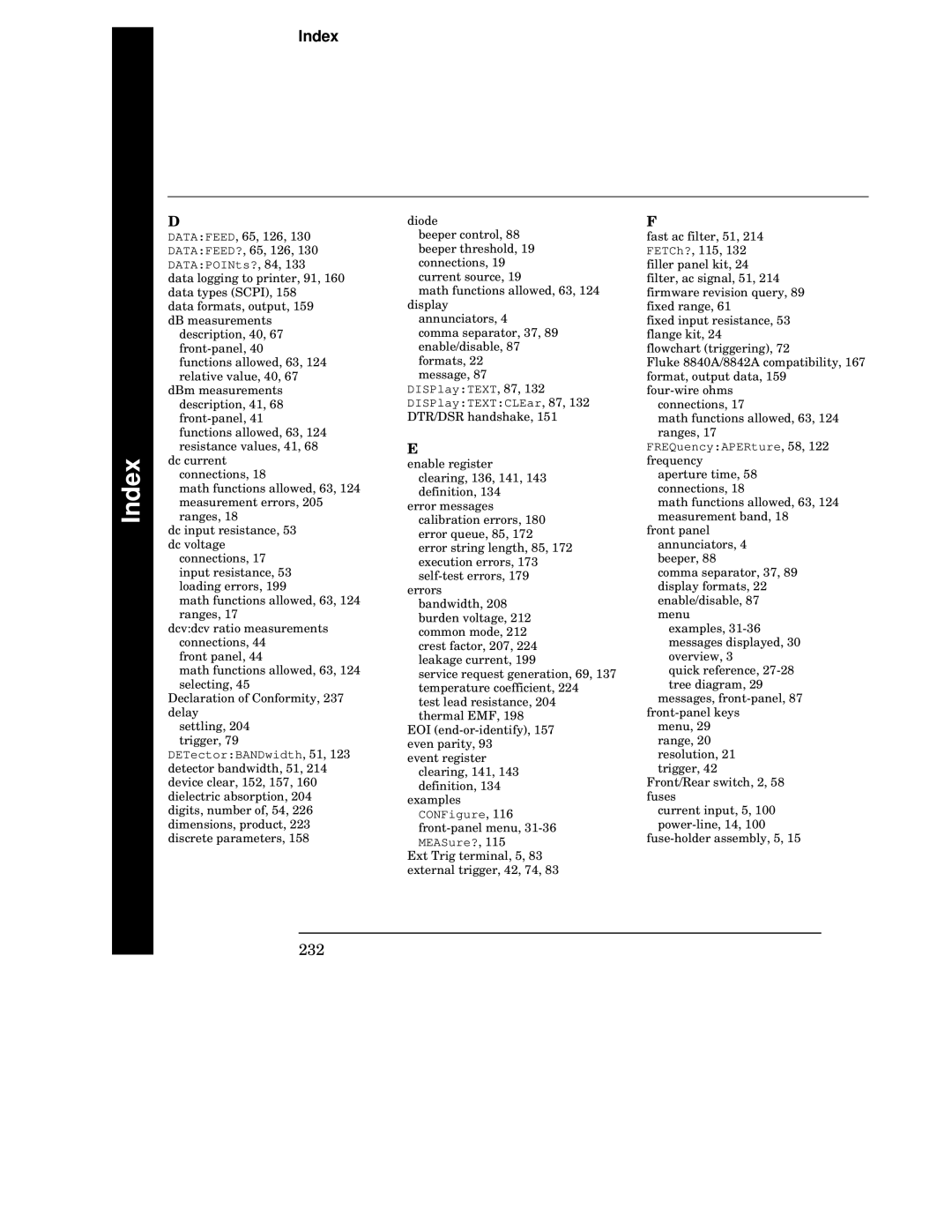 Agilent Technologies 34401A manual Index 