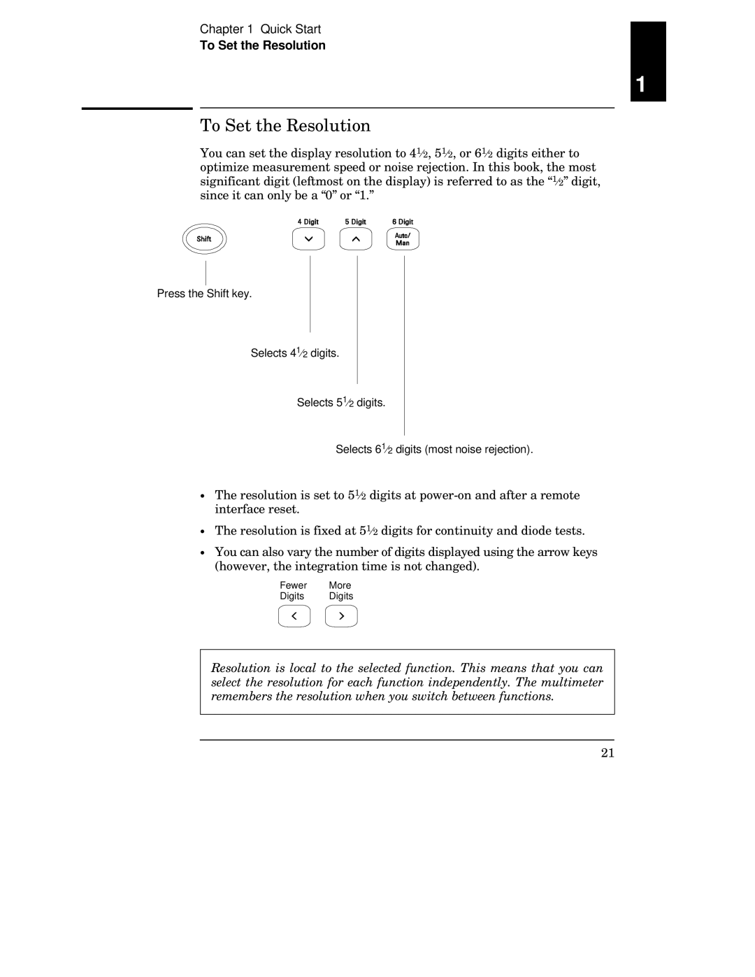 Agilent Technologies 34401A manual To Set the Resolution 