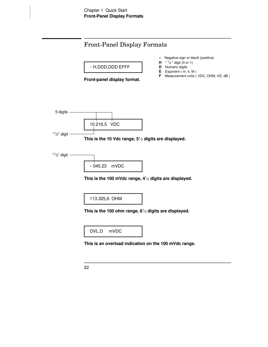 Agilent Technologies 34401A manual Front-Panel Display Formats 