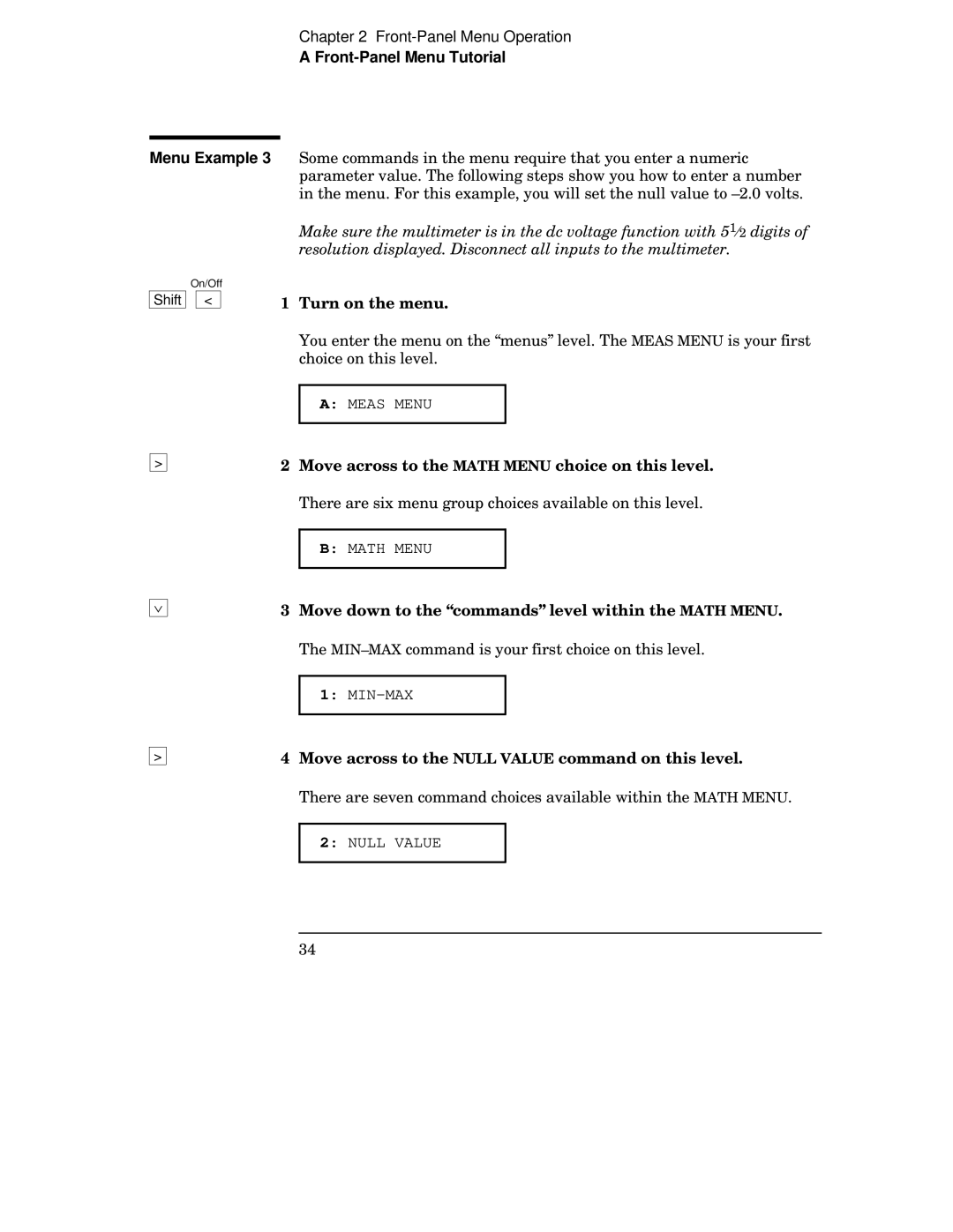 Agilent Technologies 34401A manual Math Menu 