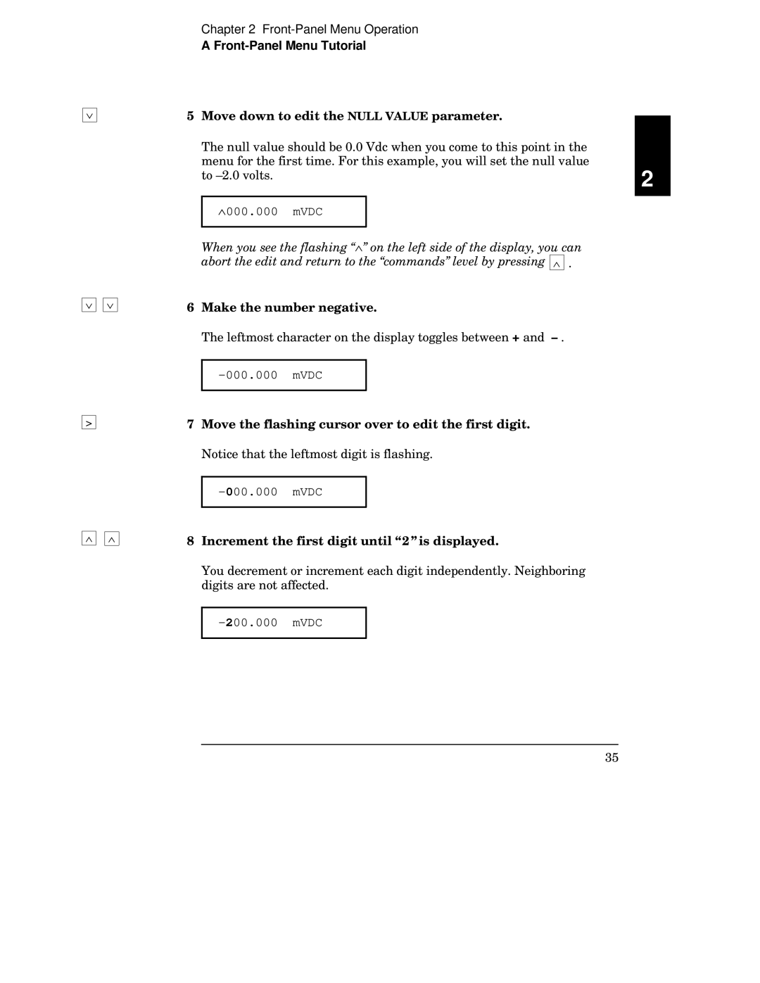 Agilent Technologies 34401A manual Move down to edit the Null Value parameter, Make the number negative 