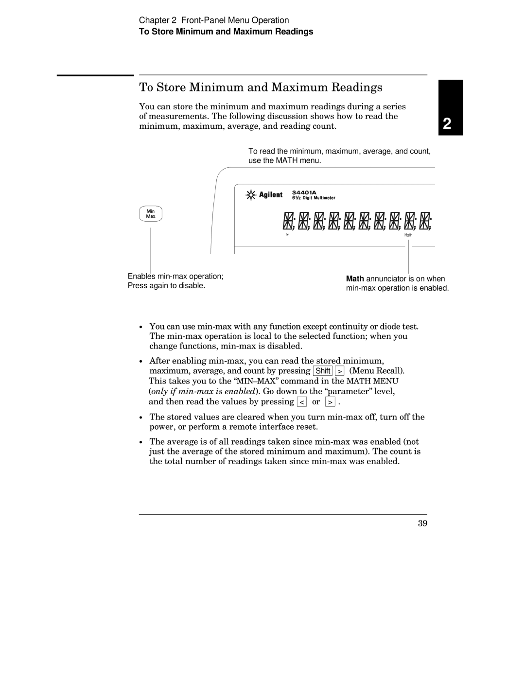 Agilent Technologies 34401A manual To Store Minimum and Maximum Readings 