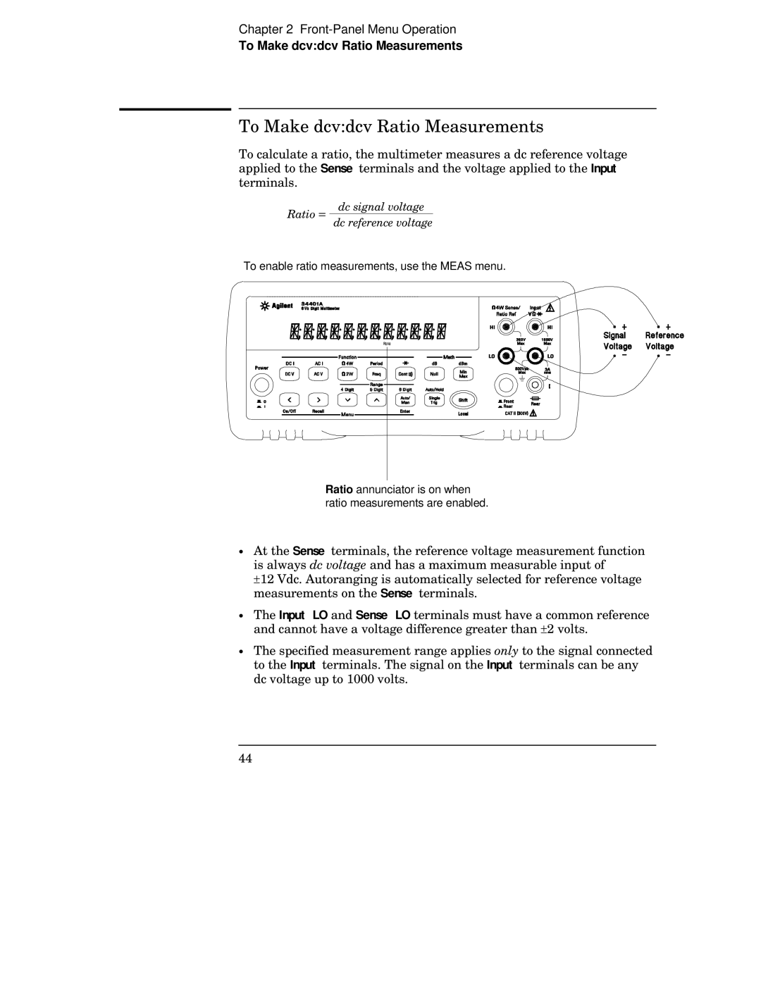 Agilent Technologies 34401A manual To Make dcvdcv Ratio Measurements 