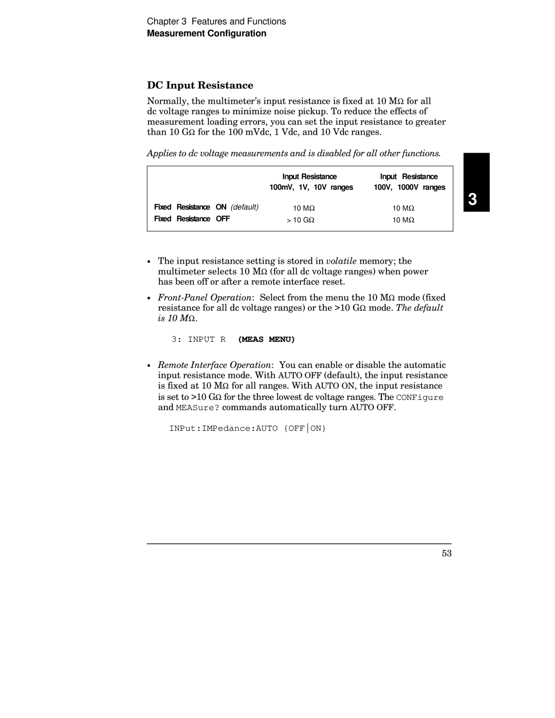Agilent Technologies 34401A manual DC Input Resistance, Input R Meas Menu 