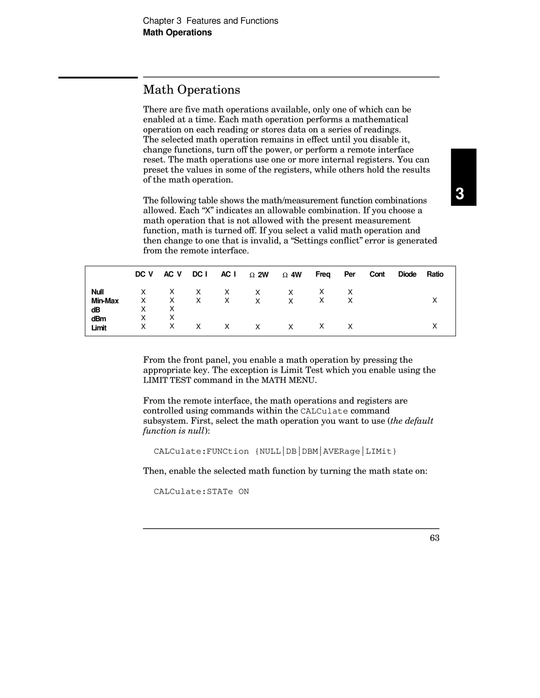 Agilent Technologies 34401A manual Math Operations, Freq Per Cont Diode Ratio Null Min-Max DBm Limit 