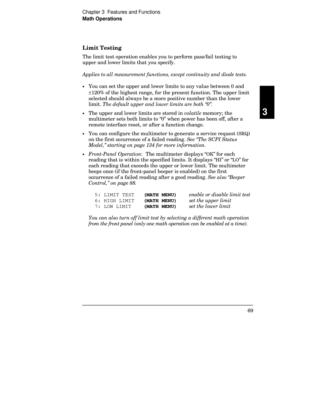 Agilent Technologies 34401A manual Limit Testing, Enable or disable limit test, Set the upper limit, Set the lower limit 