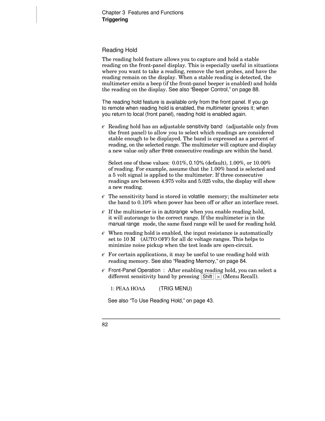 Agilent Technologies 34401A manual Read Hold Trig Menu, See also To Use Reading Hold, on 