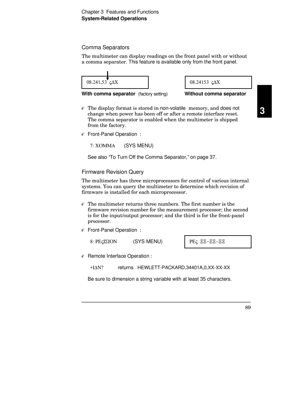 Agilent Technologies 34401A manual Comma Separators, Firmware Revision Query, Comma SYS Menu, Revision SYS Menu 