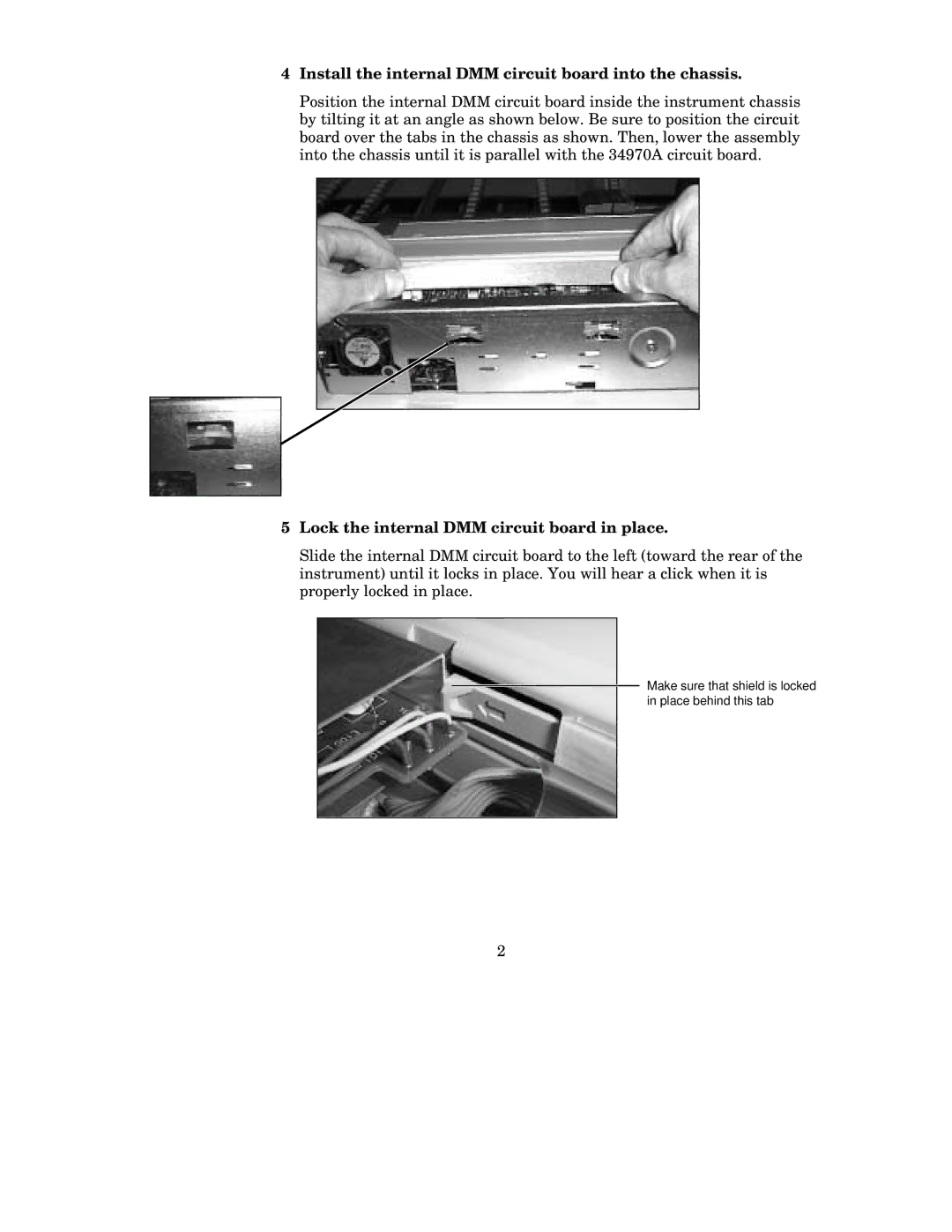 Agilent Technologies 34970-80010 installation instructions Install the internal DMM circuit board into the chassis 