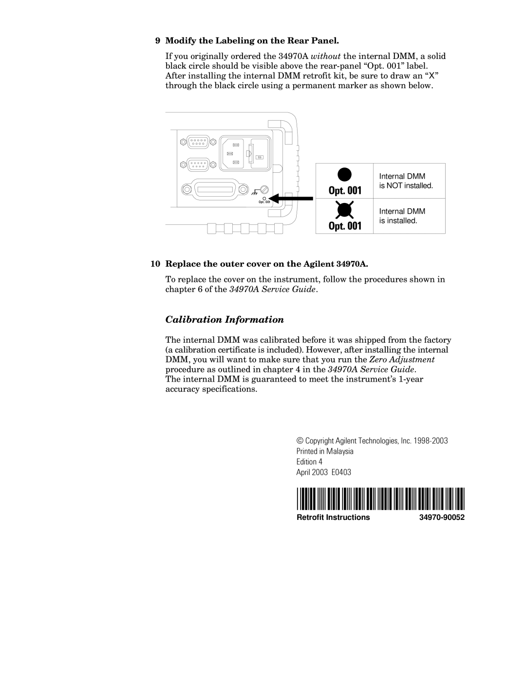 Agilent Technologies 34970-80010 Modify the Labeling on the Rear Panel, Replace the outer cover on the Agilent 34970A 