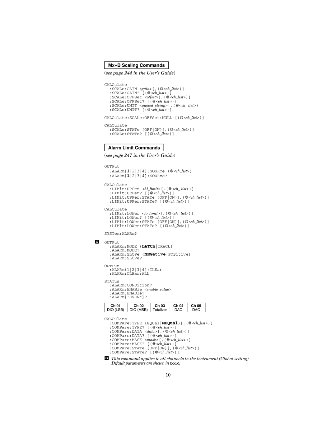 Agilent Technologies 34970A manual Mx+B Scaling Commands, See page 244 in the User’s Guide, Alarm Limit Commands 