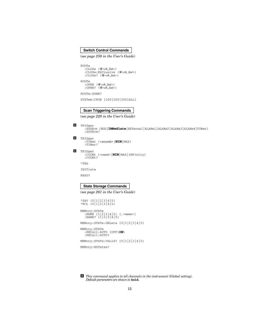 Agilent Technologies 34970A manual Switch Control Commands, Scan Triggering Commands, State Storage Commands 