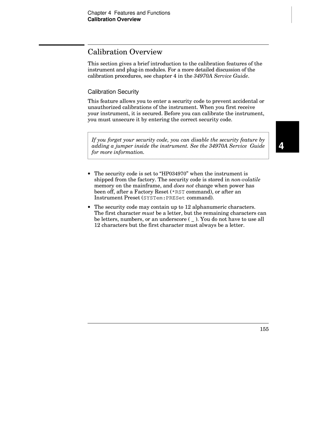 Agilent Technologies 34970A manual Calibration Overview, Calibration Security 