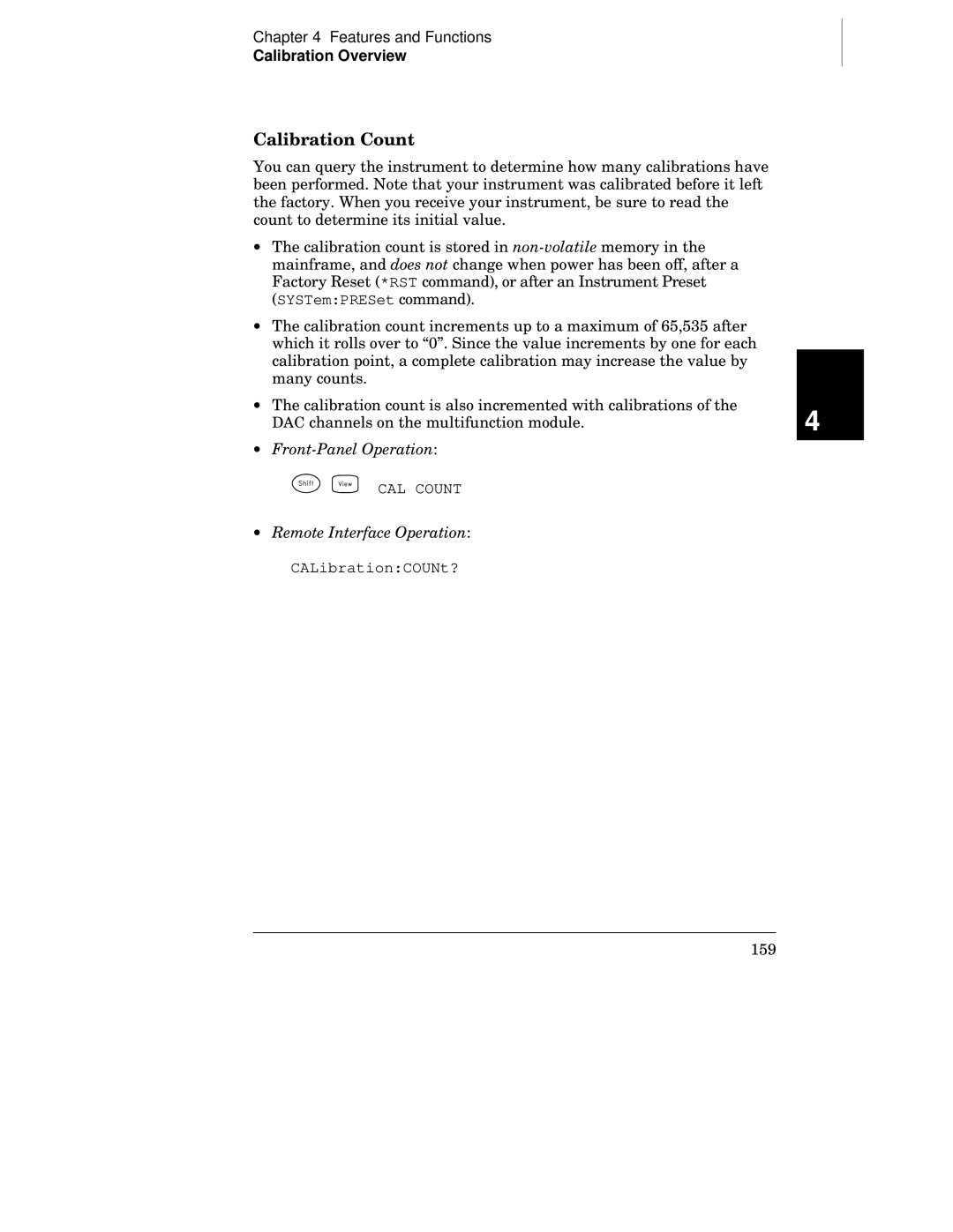 Agilent Technologies 34970A manual Calibration Count, Remote Interface Operation 