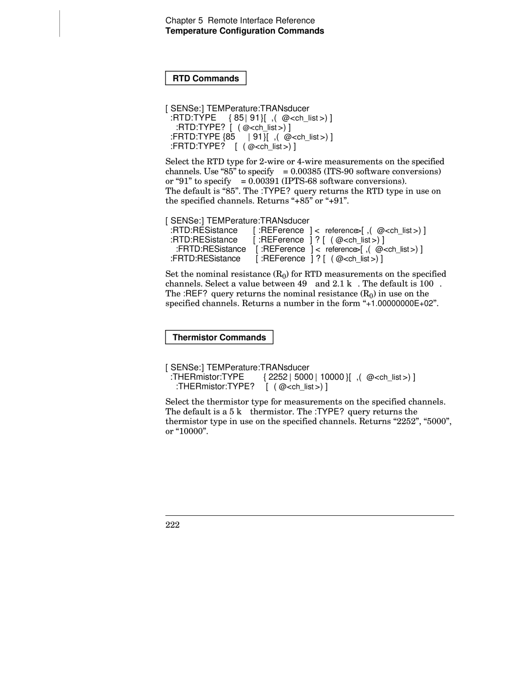 Agilent Technologies 34970A manual Temperature Configuration Commands RTD Commands, Thermistor Commands 