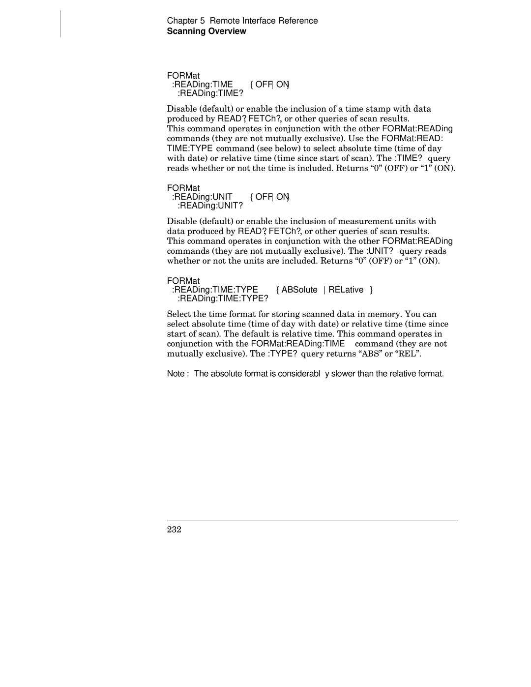 Agilent Technologies 34970A manual FORMat READingTIME Offon READingTIME?, FORMat READingUNIT Offon READingUNIT? 