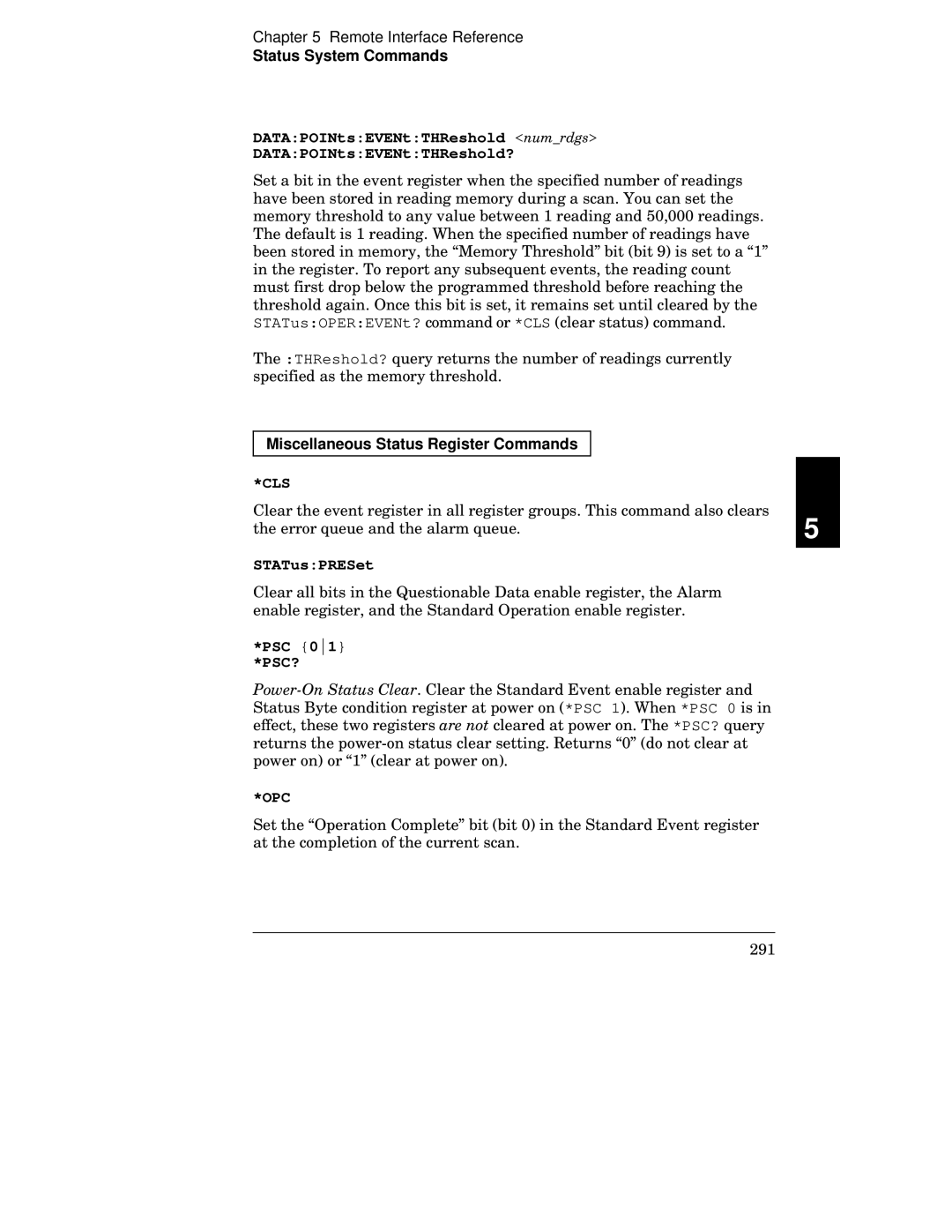 Agilent Technologies 34970A manual DATAPOINtsEVENtTHReshold numrdgs DATAPOINtsEVENtTHReshold?, STATusPRESet, Psc 