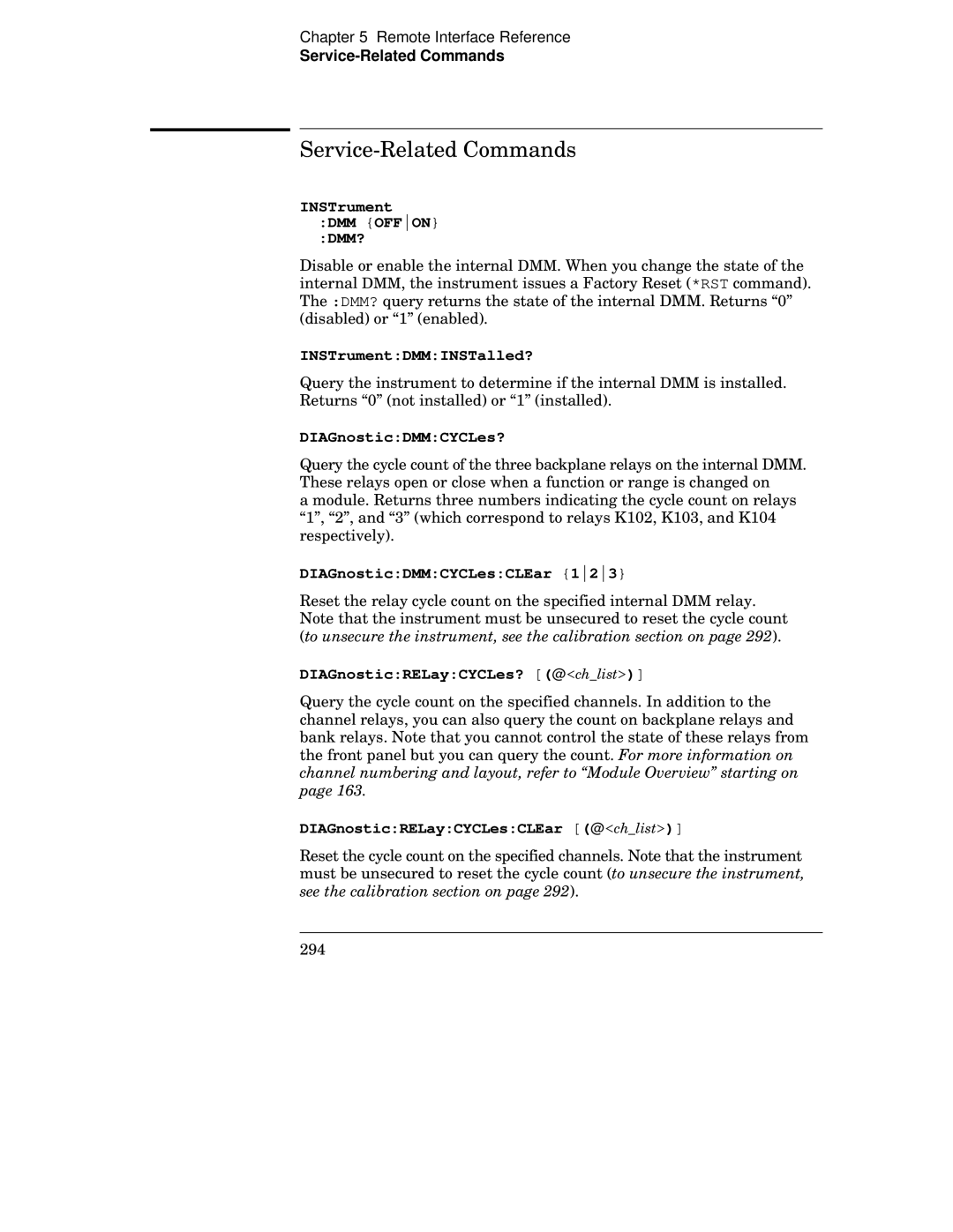 Agilent Technologies 34970A manual Service-Related Commands, DIAGnosticDMMCYCLes?, DIAGnosticDMMCYCLesCLEar 