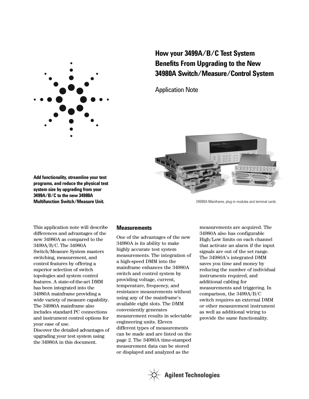 Agilent Technologies 34980A, 3499A/B/C manual Application Note, Measurements 