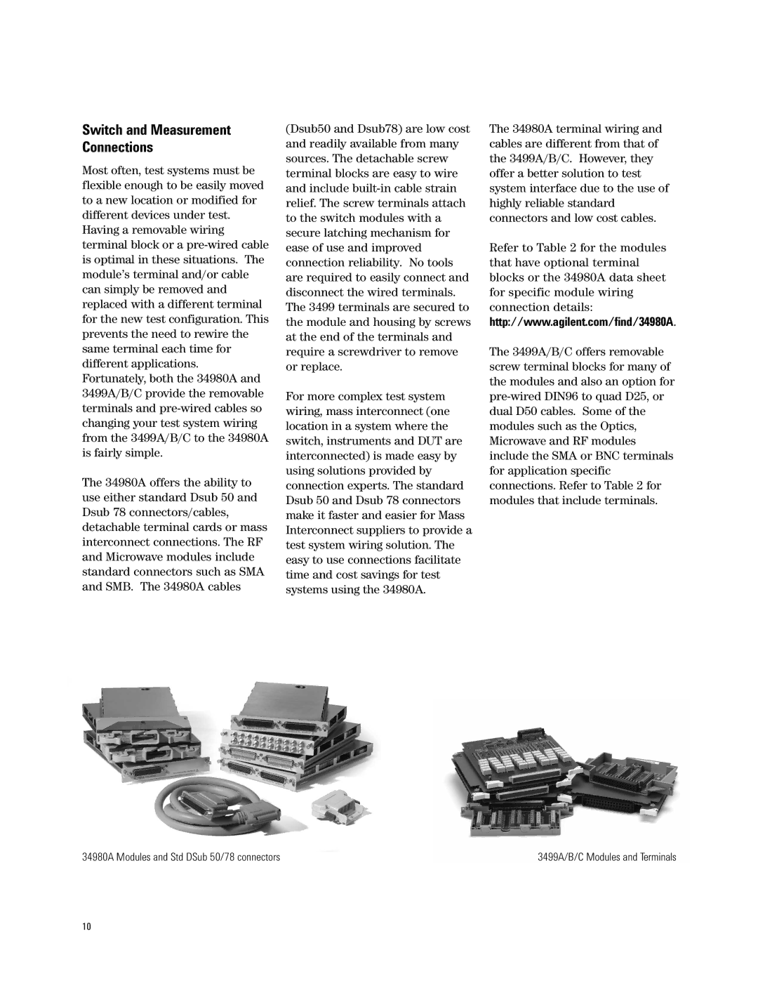 Agilent Technologies 3499A/B/C, 34980A manual Switch and Measurement Connections 