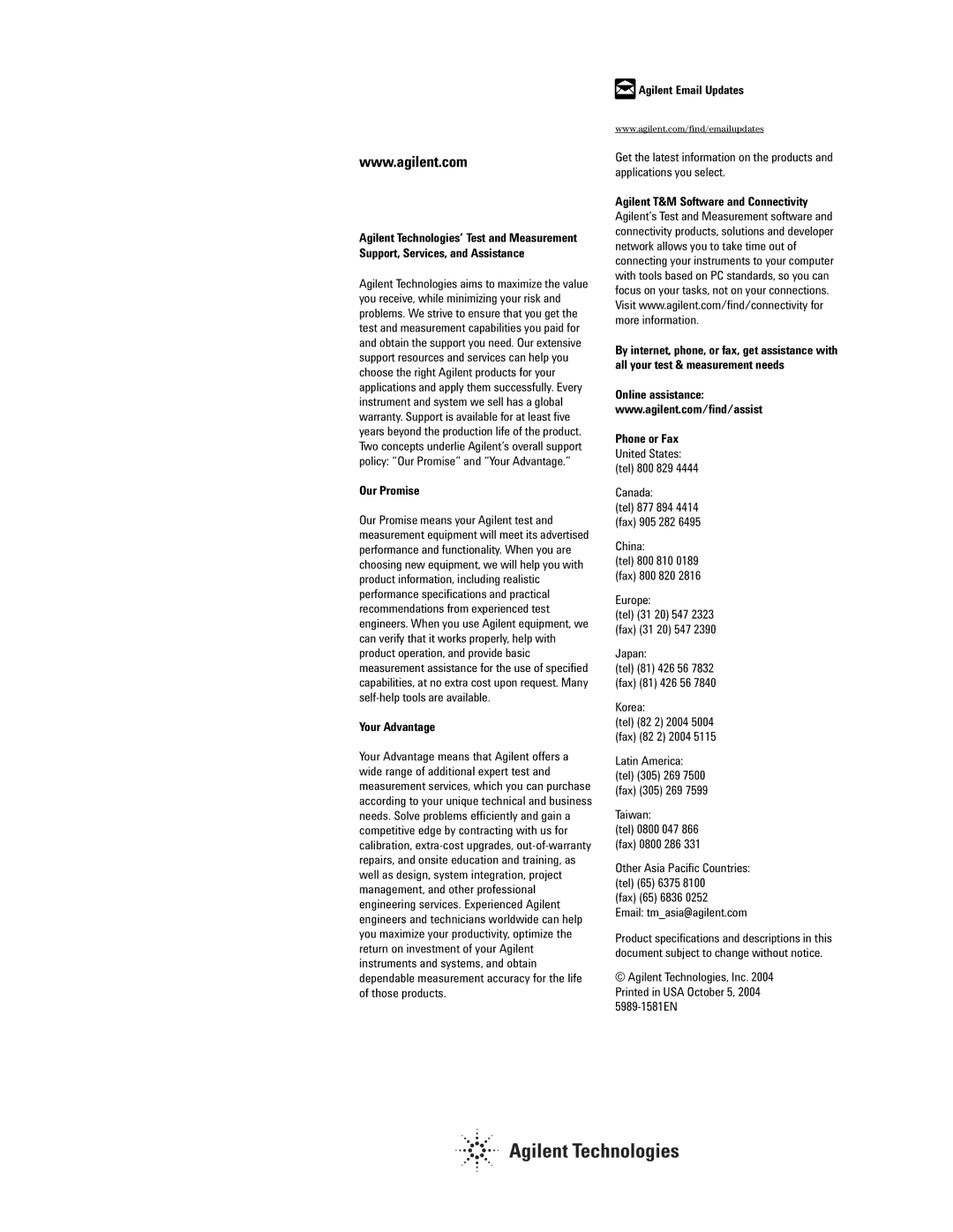 Agilent Technologies 3499A/B/C, 34980A manual Our Promise 