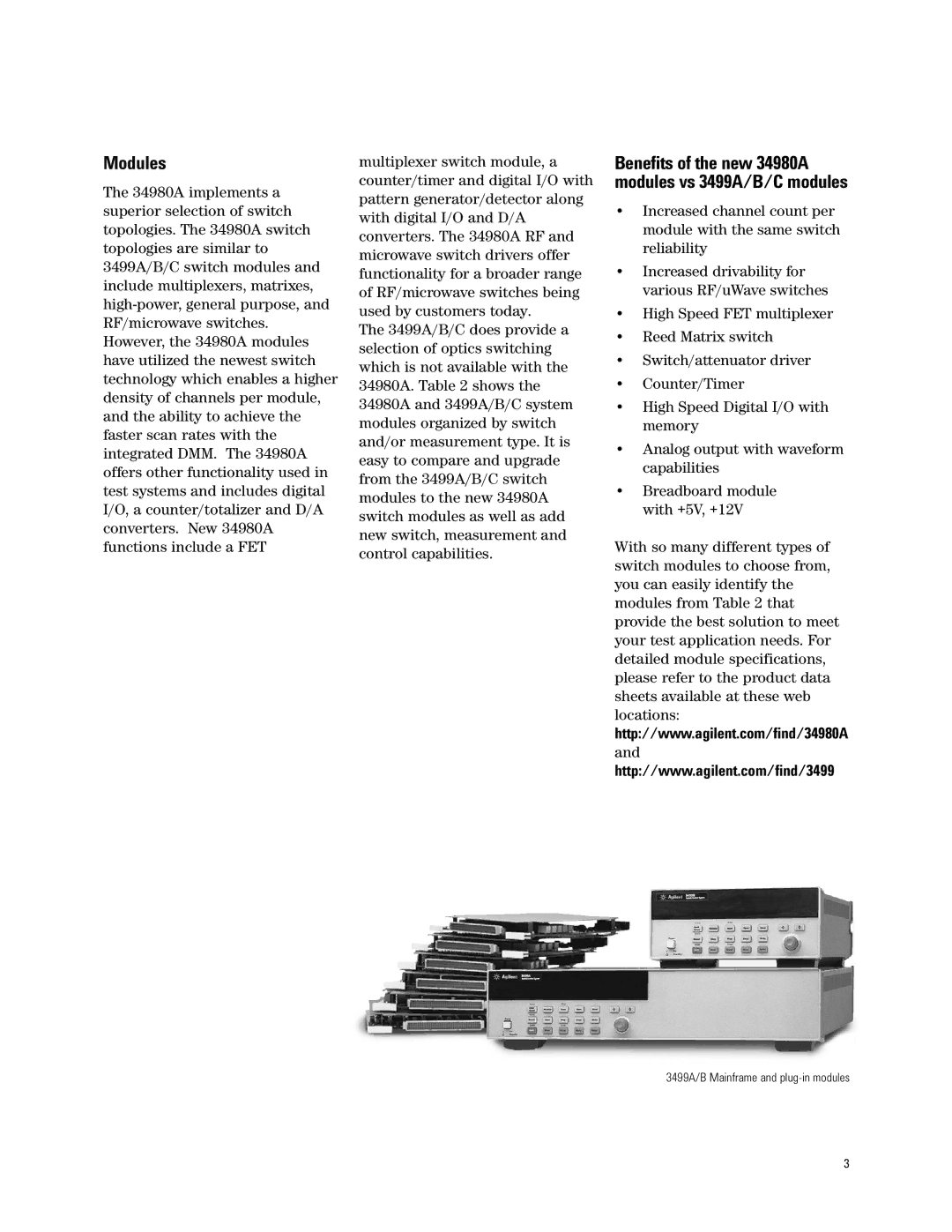 Agilent Technologies manual Modules, Benefits of the new 34980A modules vs 3499A/B/C modules 