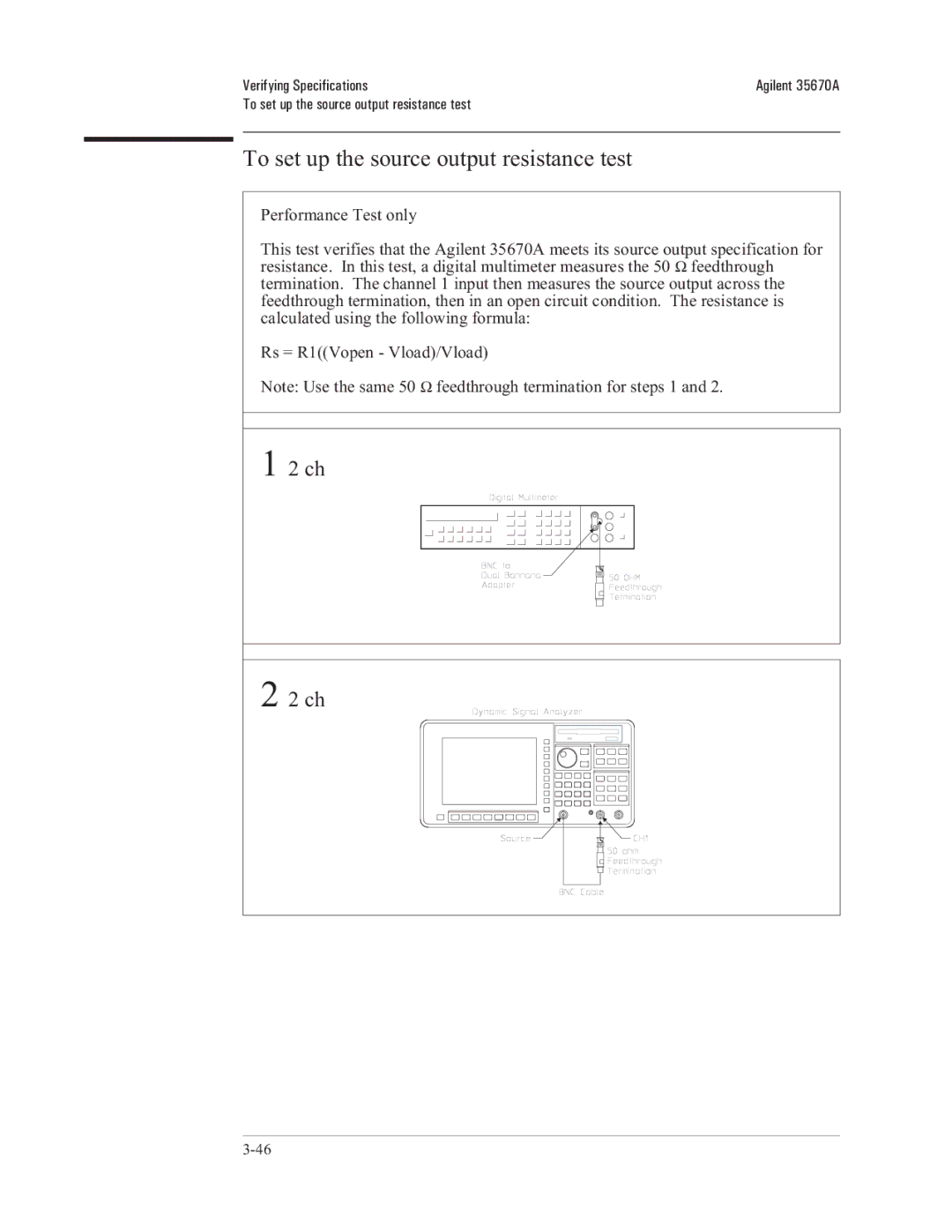 Agilent Technologies 35670-90066 manual To set up the source output resistance test 