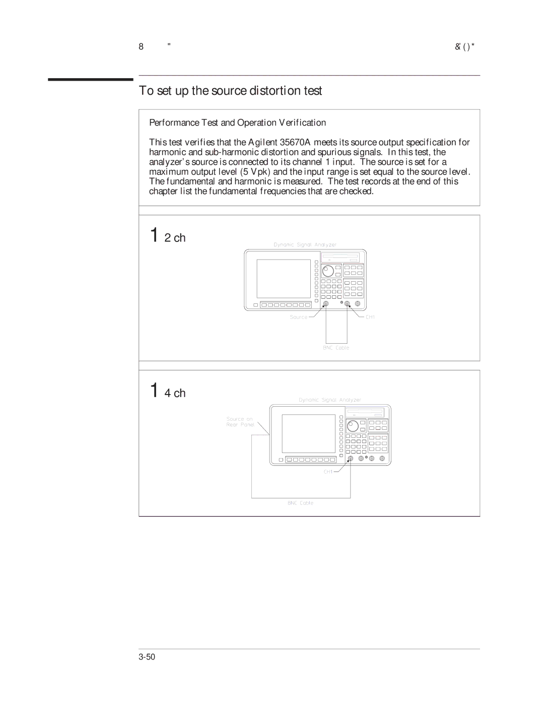 Agilent Technologies 35670-90066 manual To set up the source distortion test 