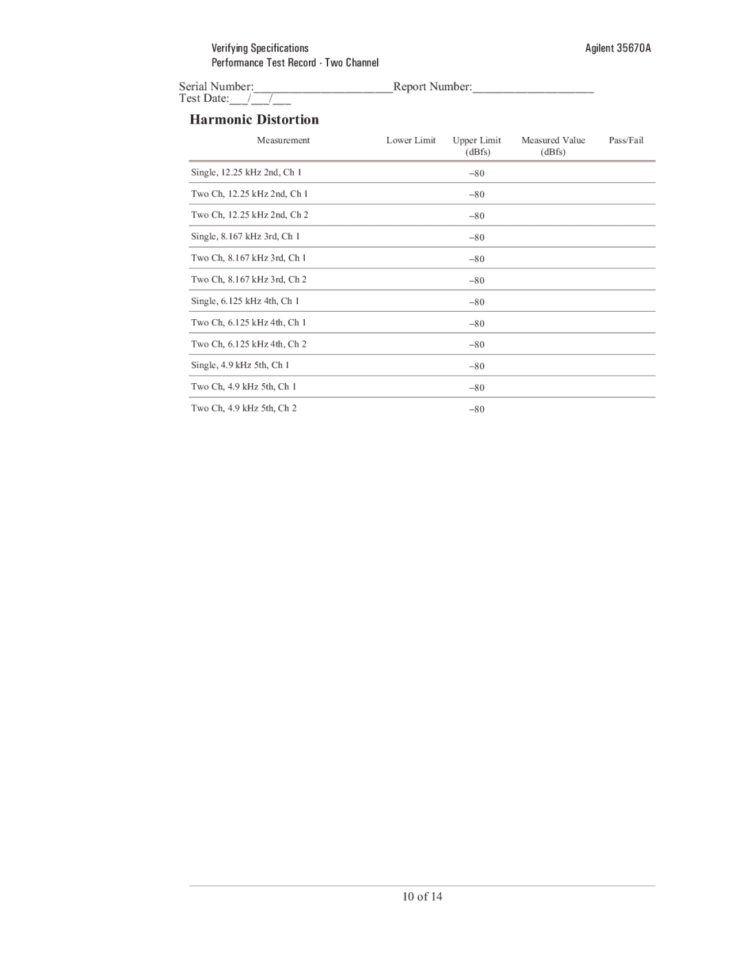 Agilent Technologies 35670-90066 manual Harmonic Distortion 