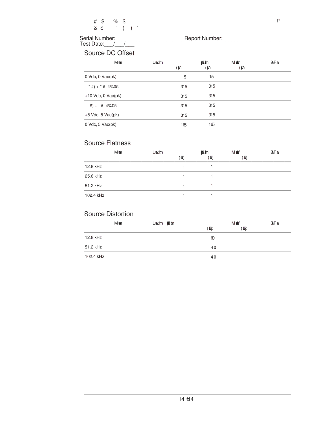 Agilent Technologies 35670-90066 manual Source DC Offset, Source Flatness, Source Distortion 