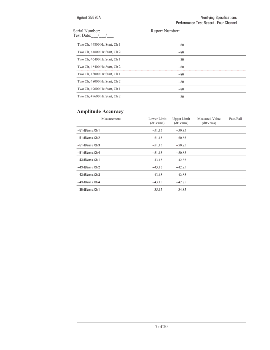 Agilent Technologies 35670-90066 manual Amplitude Accuracy 