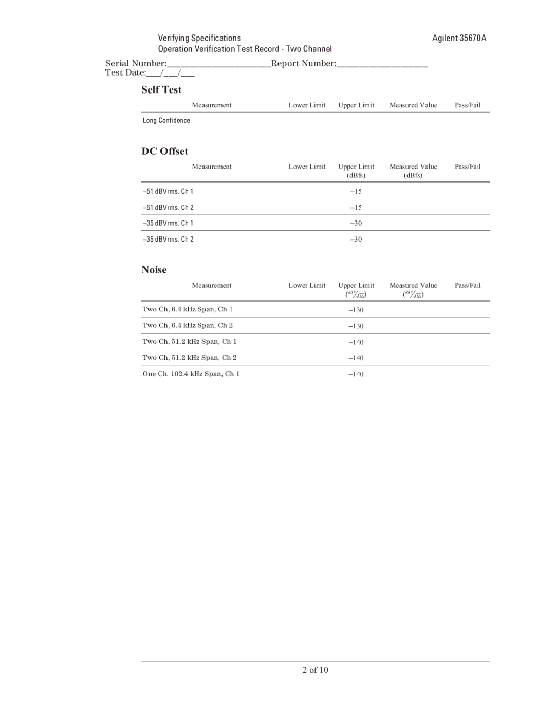 Agilent Technologies 35670-90066 manual Self Test 