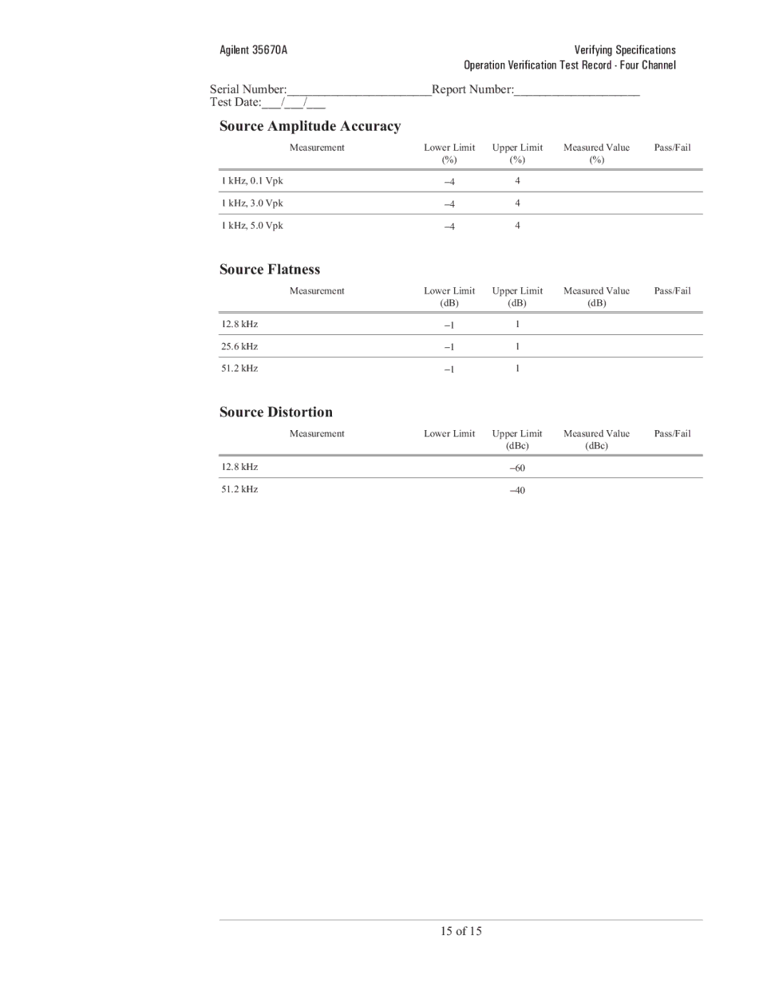 Agilent Technologies 35670-90066 manual Source Amplitude Accuracy 