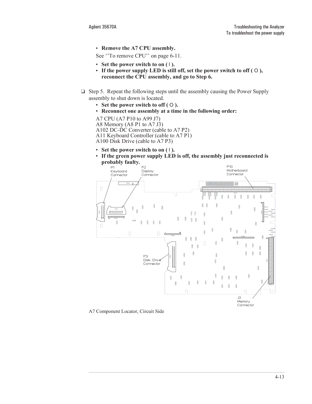 Agilent Technologies 35670-90066 manual Remove the A7 CPU assembly 