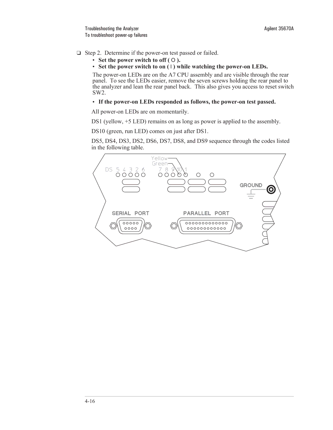 Agilent Technologies 35670-90066 manual Determine if the power-on test passed or failed 