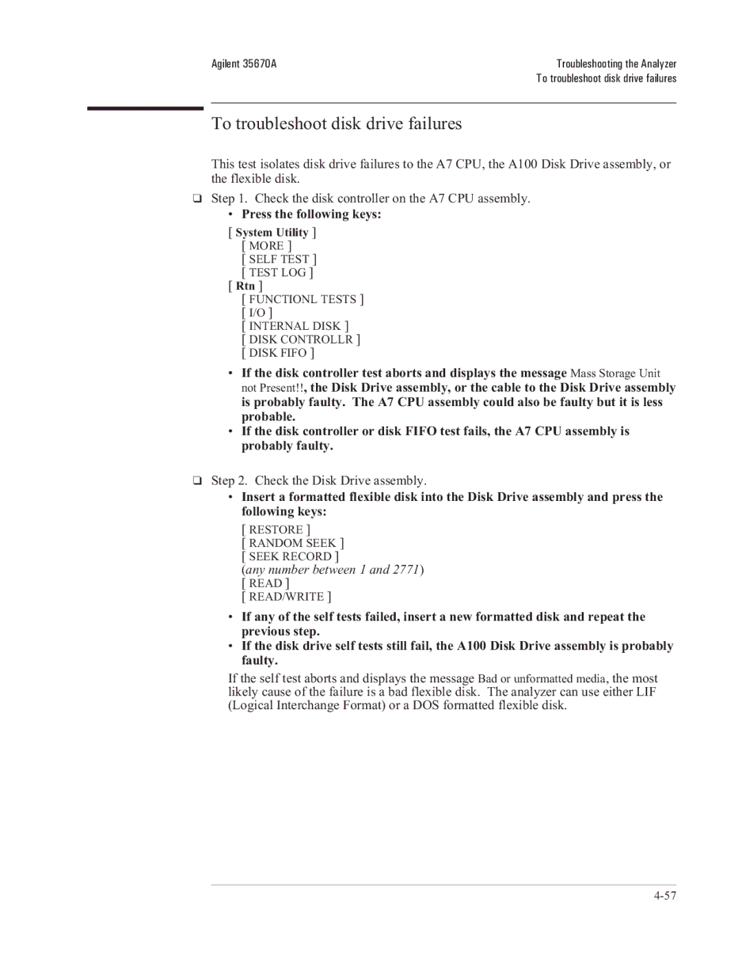 Agilent Technologies 35670-90066 manual To troubleshoot disk drive failures 