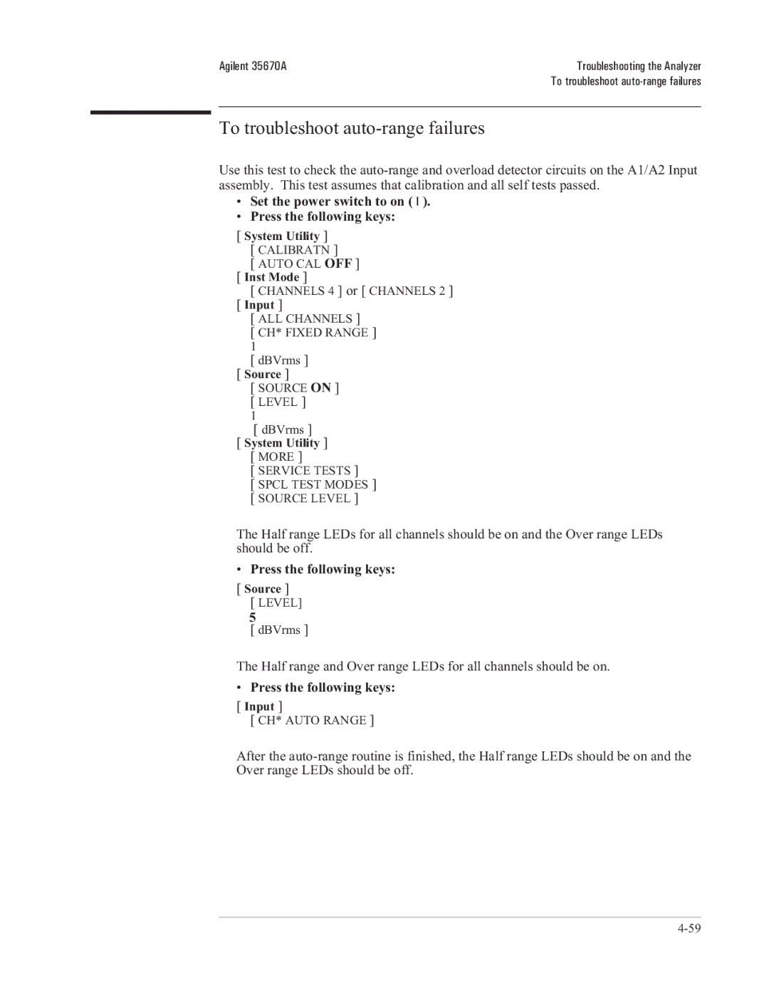 Agilent Technologies 35670-90066 manual To troubleshoot auto-range failures, Inst Mode 