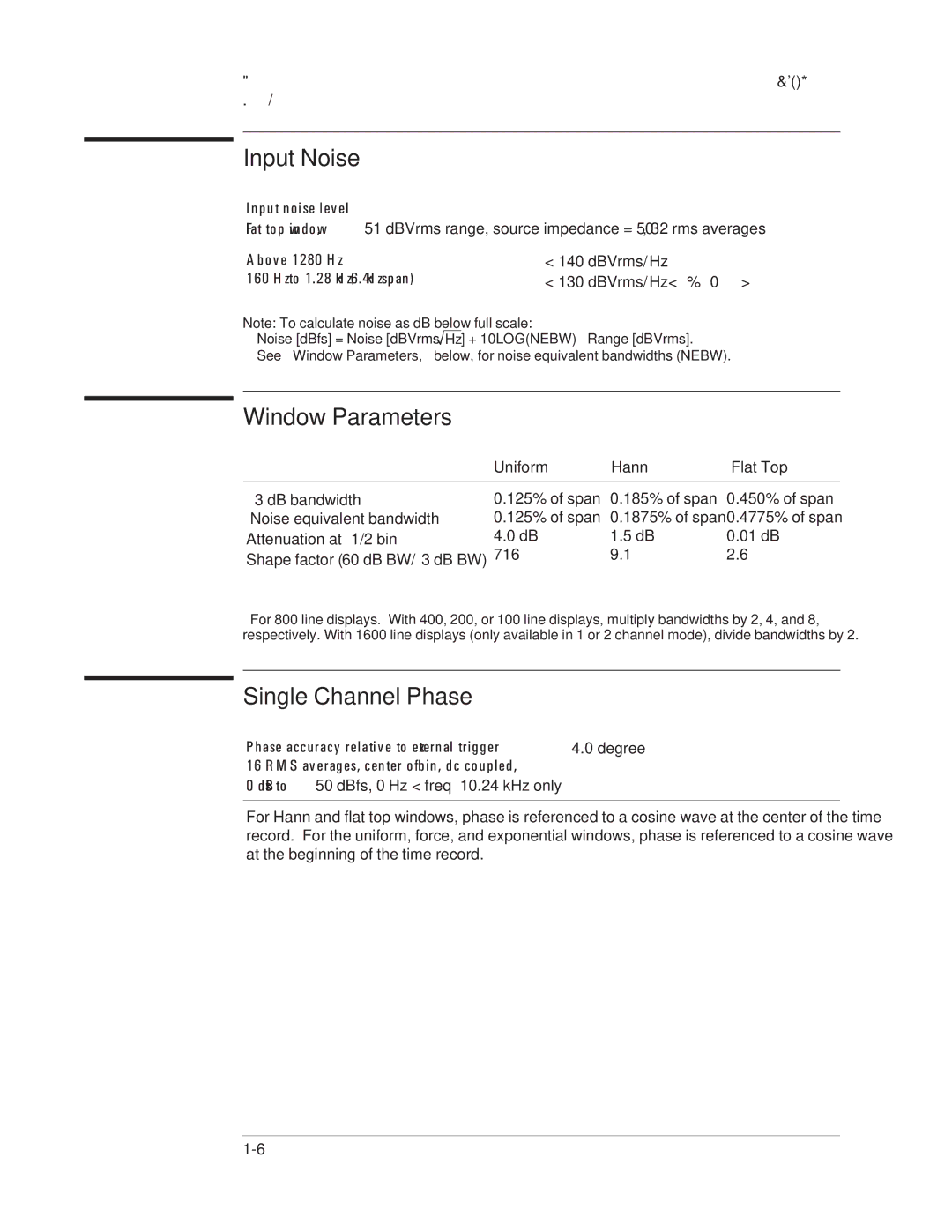 Agilent Technologies 35670-90066 manual Input Noise, Window Parameters, Single Channel Phase 