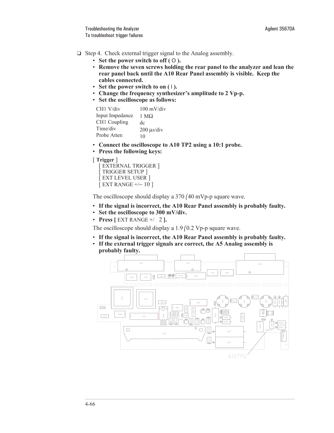 Agilent Technologies 35670-90066 manual Check external trigger signal to the Analog assembly 