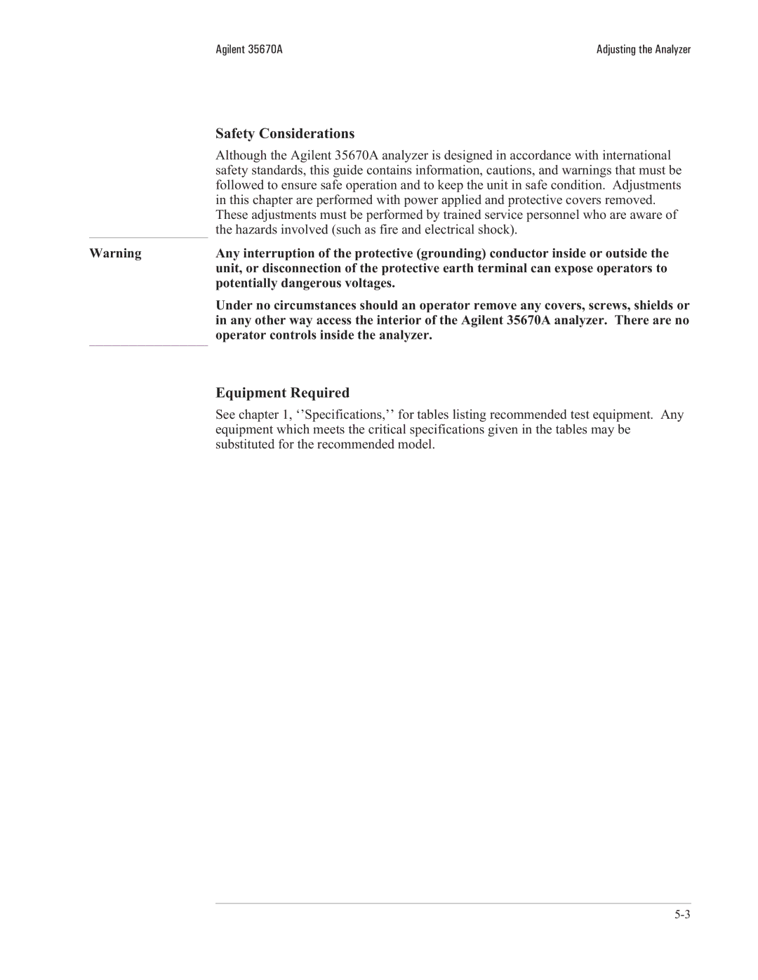 Agilent Technologies 35670-90066 manual Potentially dangerous voltages, Operator controls inside the analyzer 