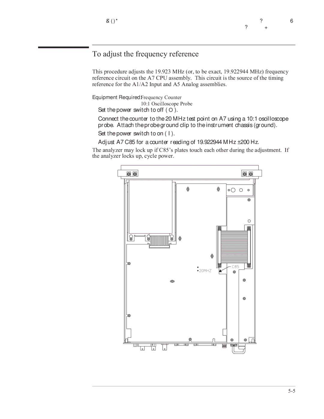 Agilent Technologies 35670-90066 manual To adjust the frequency reference, Equipment Required Frequency Counter 