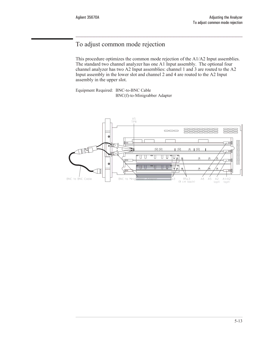 Agilent Technologies 35670-90066 manual To adjust common mode rejection, Equipment Required BNC-to-BNC Cable 