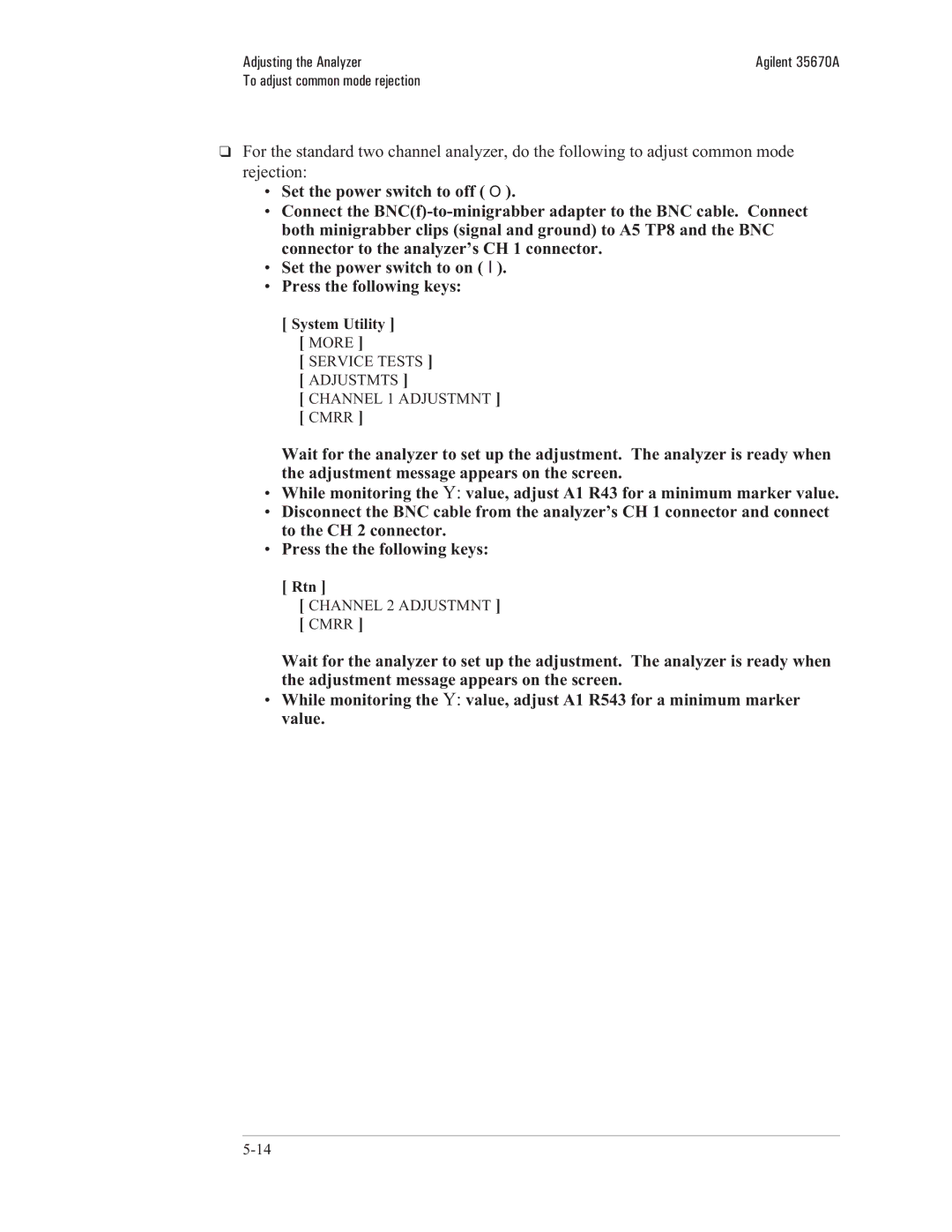 Agilent Technologies 35670-90066 manual Service Tests Adjustmts Channel 1 Adjustmnt Cmrr 