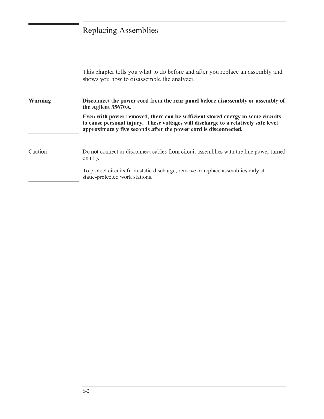 Agilent Technologies 35670-90066 manual Replacing Assemblies 